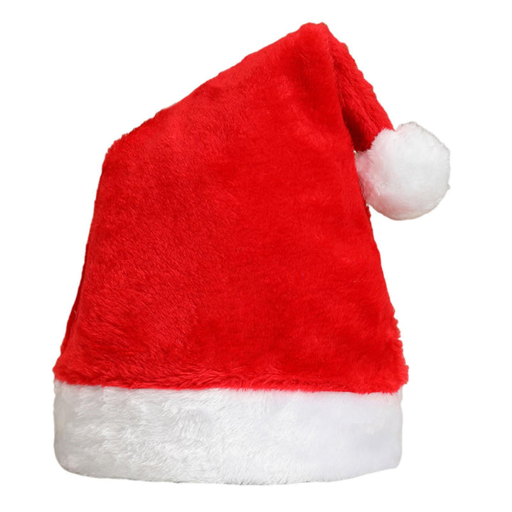 Santa Hat with White Plush Ball Christmas Holiday Hat Costume Soft Velvet Xmas Hat for Christmas Parties Family Image 3