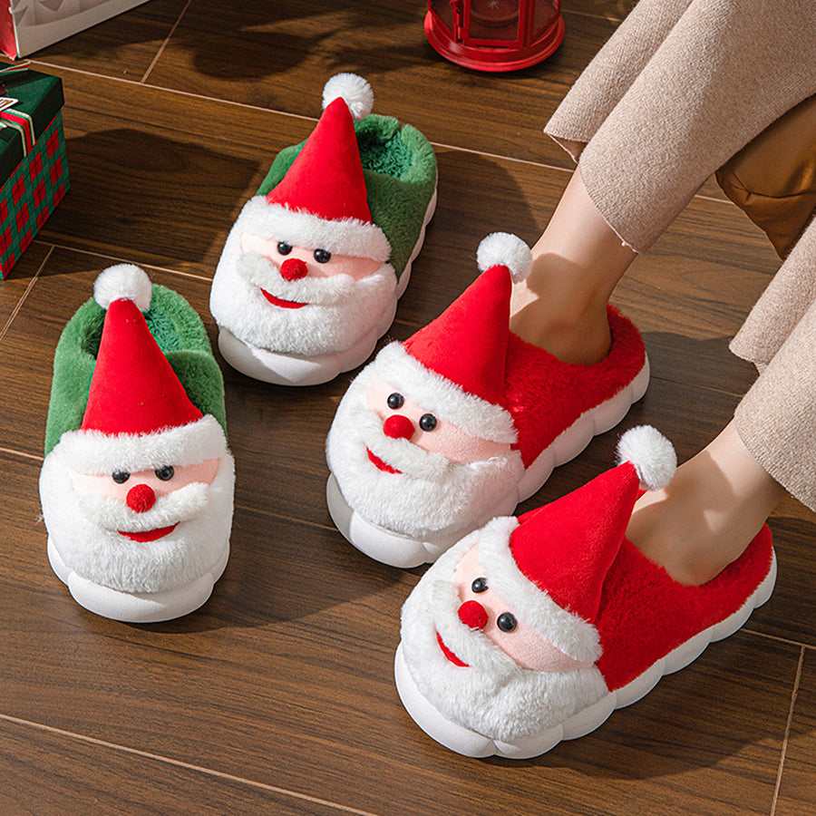 1 Pair Santa Claus Slippers Warm Plush Cotton Slipper with Santa Hat Non-slip Christmas Winter House Shoes for Adults Image 1