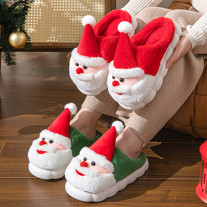 1 Pair Santa Claus Slippers Warm Plush Cotton Slipper with Santa Hat Non-slip Christmas Winter House Shoes for Adults Image 2