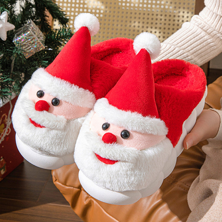 1 Pair Santa Claus Slippers Warm Plush Cotton Slipper with Santa Hat Non-slip Christmas Winter House Shoes for Adults Image 3