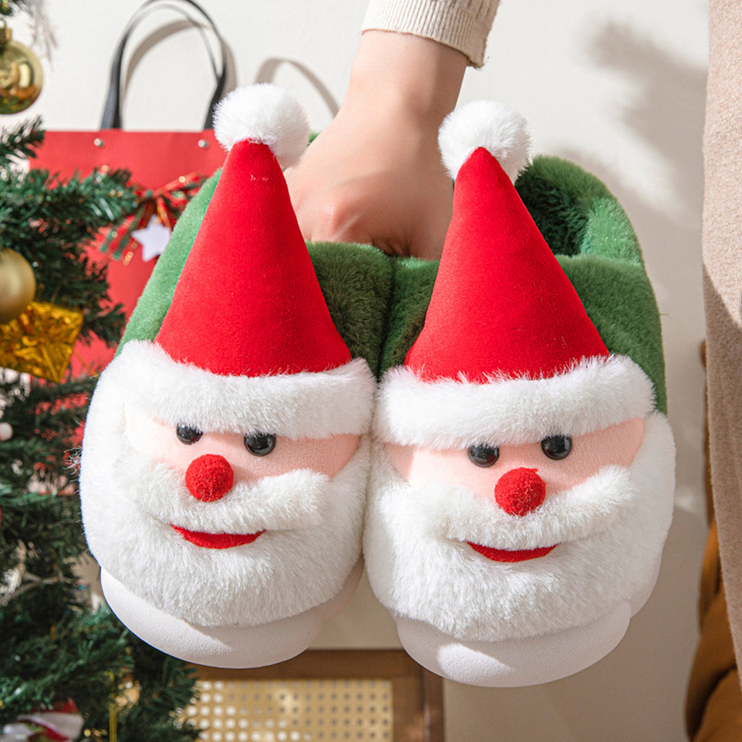 1 Pair Santa Claus Slippers Warm Plush Cotton Slipper with Santa Hat Non-slip Christmas Winter House Shoes for Adults Image 4