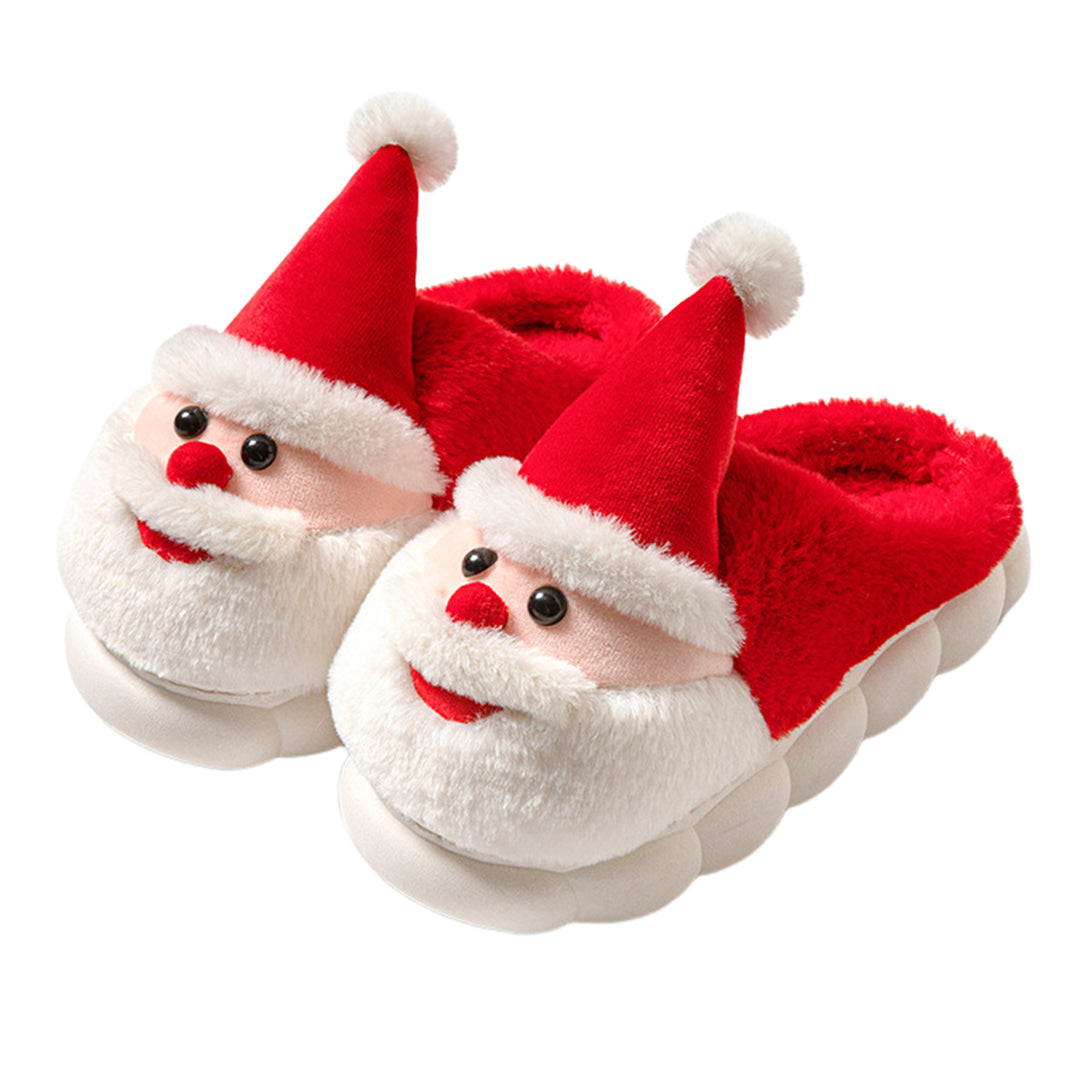 1 Pair Santa Claus Slippers Warm Plush Cotton Slipper with Santa Hat Non-slip Christmas Winter House Shoes for Adults Image 4