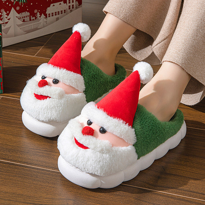 1 Pair Santa Claus Slippers Warm Plush Cotton Slipper with Santa Hat Non-slip Christmas Winter House Shoes for Adults Image 7