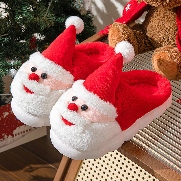 1 Pair Santa Claus Slippers Warm Plush Cotton Slipper with Santa Hat Non-slip Christmas Winter House Shoes for Adults Image 8