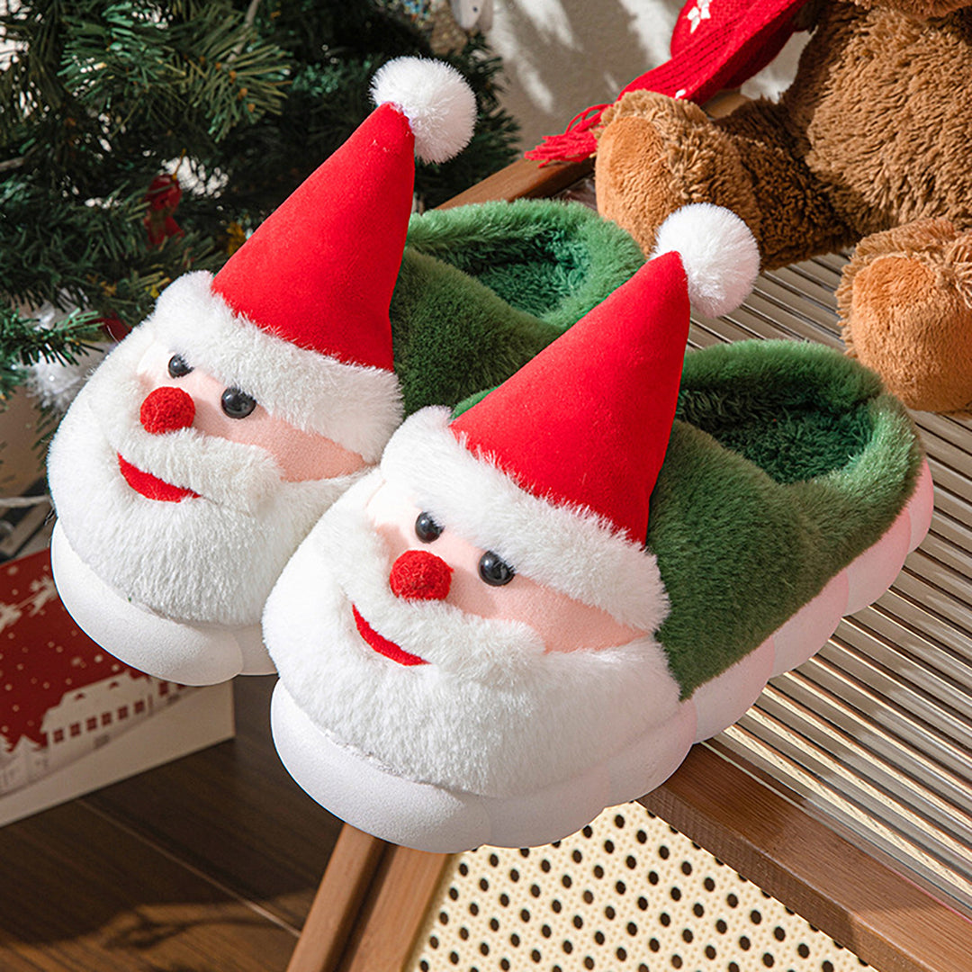 1 Pair Santa Claus Slippers Warm Plush Cotton Slipper with Santa Hat Non-slip Christmas Winter House Shoes for Adults Image 9