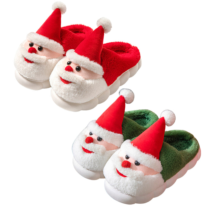 1 Pair Santa Claus Slippers Warm Plush Cotton Slipper with Santa Hat Non-slip Christmas Winter House Shoes for Adults Image 10