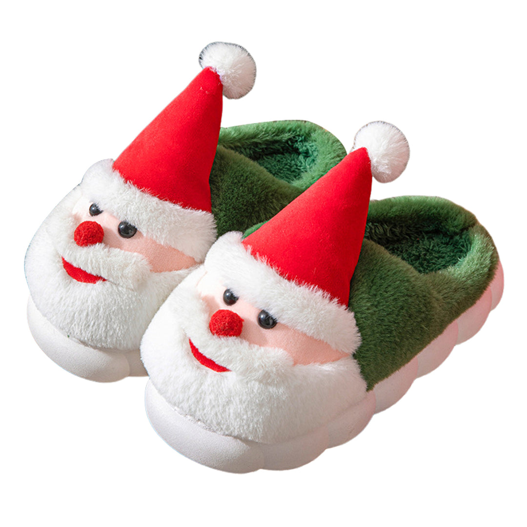 1 Pair Santa Claus Slippers Warm Plush Cotton Slipper with Santa Hat Non-slip Christmas Winter House Shoes for Adults Image 11