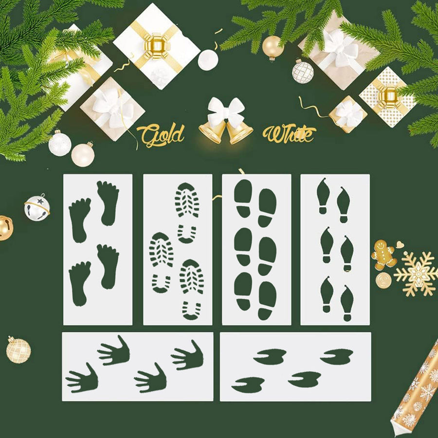 Christmas Footprint Stencil Set Reusable PETG Plastic Templates Painting Tools DIY Crafts Holiday Decor Art Projects Image 1