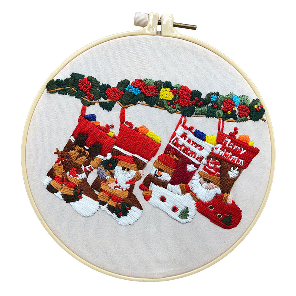 Christmas Embroidery Kit for Beginners And Adults Christmas Cross Stitch Kit DIY Elk Snowman Embroidery Hoop Kit with Image 2