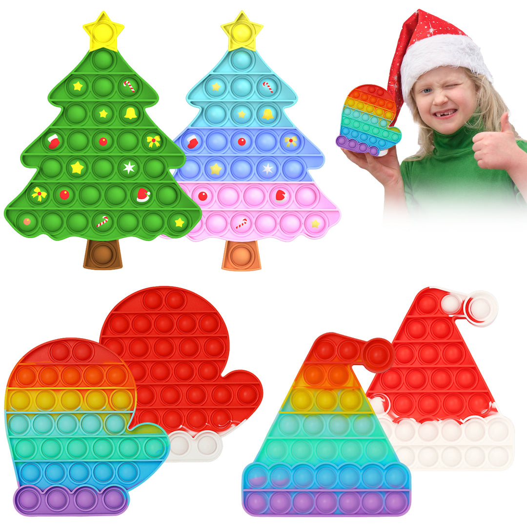 Christmas Push Bubble Toy Stress Relief Xmas Tree Santa Hat Glove Silicone Bubble Sensory Board Kids Adults Educational Image 1