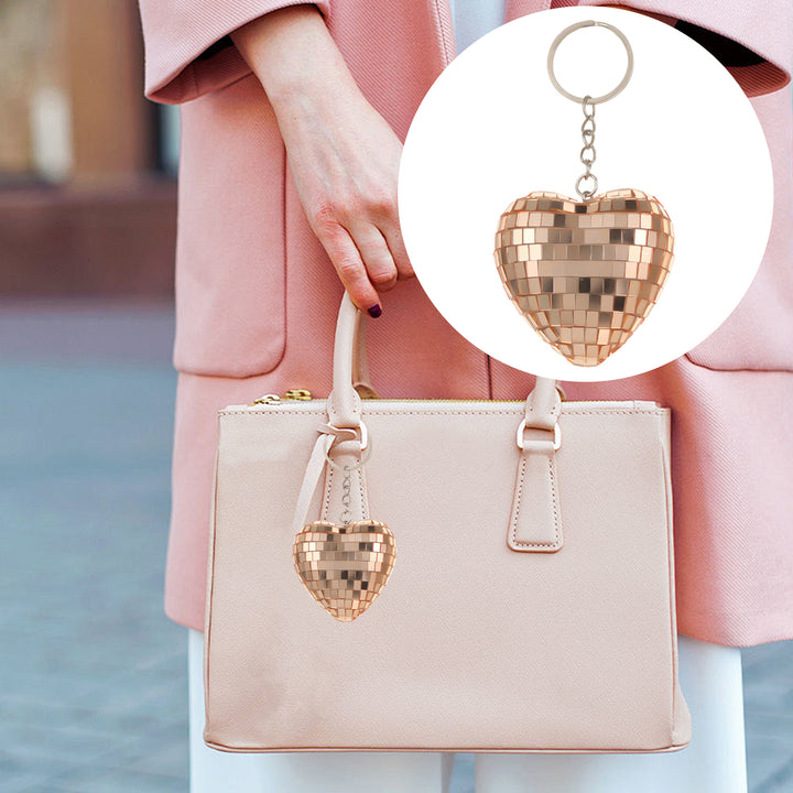 Disco Ball Keychain Heart Shape Mirror Ball Keychain Hanging Pendant Bag Charm Halloween Christmas Gift Image 6