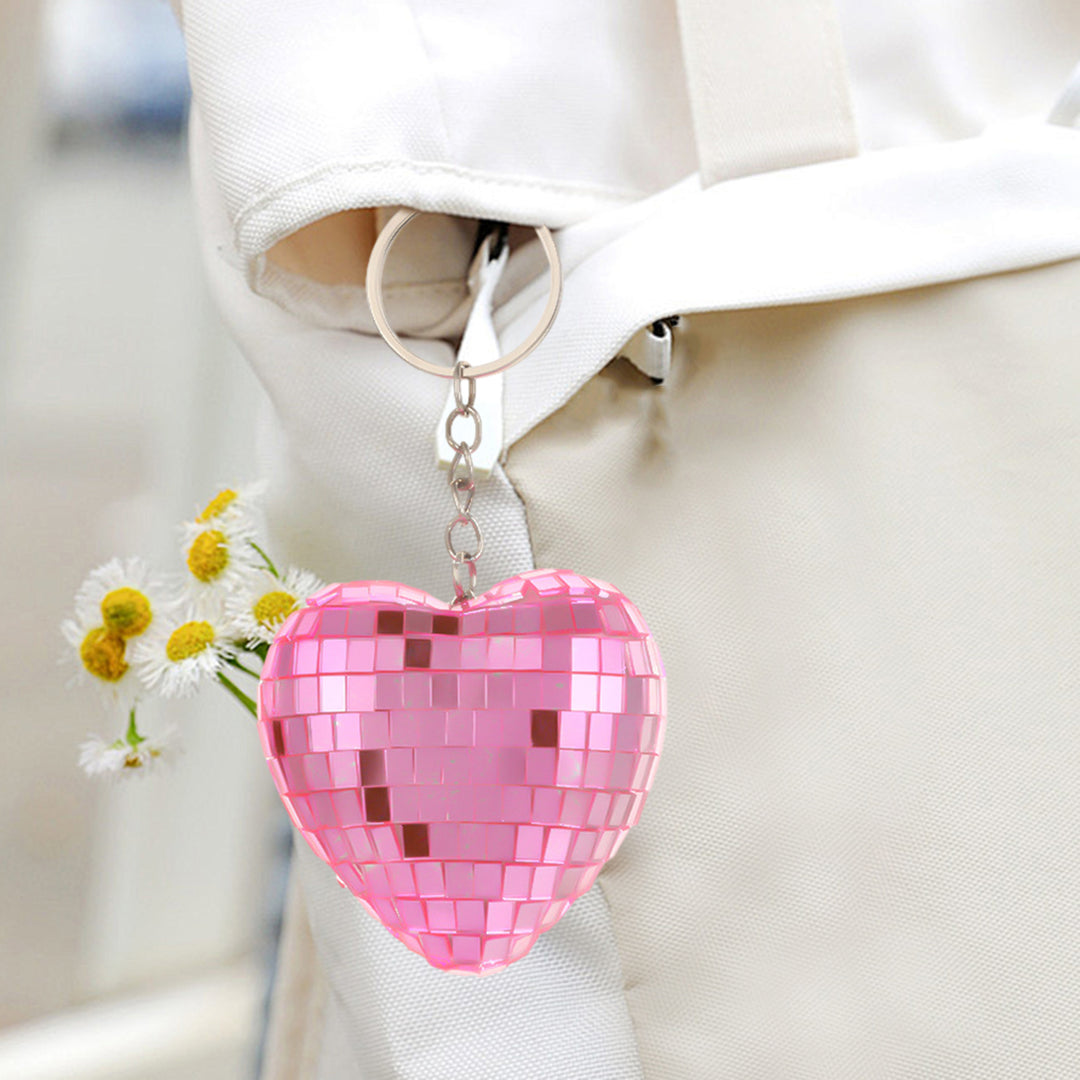 Disco Ball Keychain Heart Shape Mirror Ball Keychain Hanging Pendant Bag Charm Halloween Christmas Gift Image 7