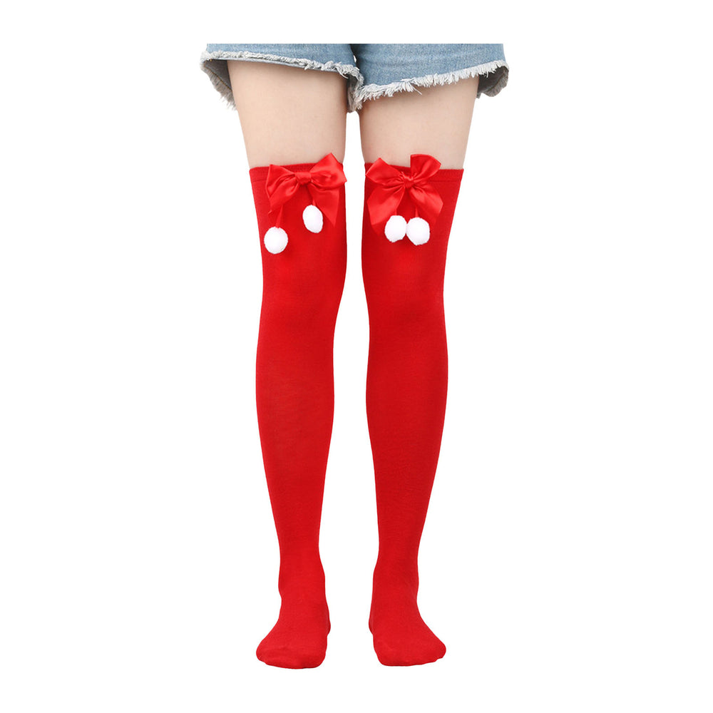 1 Pair Christmas Stockings Colorblock Striped Retro Bright Color Bow Decor Anti-slip Skinny Performances Cosplay Skirt Image 2