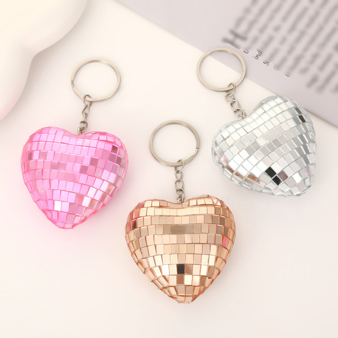 Disco Ball Keychain Heart Shape Mirror Ball Keychain Hanging Pendant Bag Charm Halloween Christmas Gift Image 10