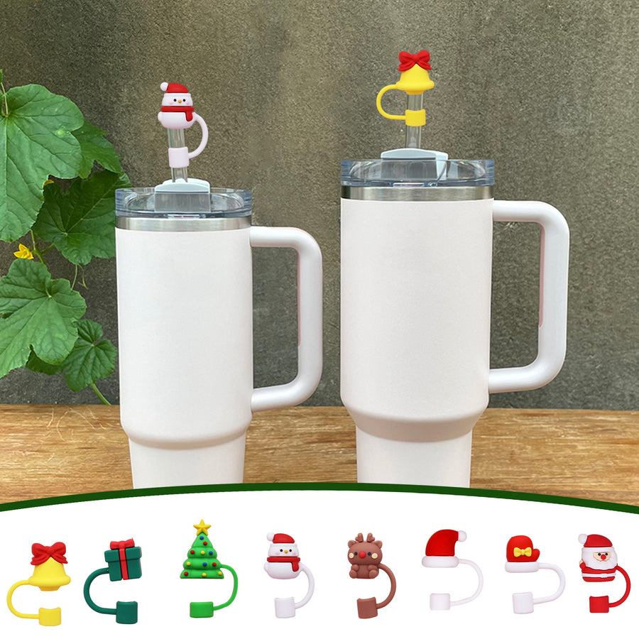 2Pcs Christmas Silicone Straw Cap 10mm Dust-Proof Straw Topper for Cup Party Decor Santa Claus Snowman Elk Christmas Image 1