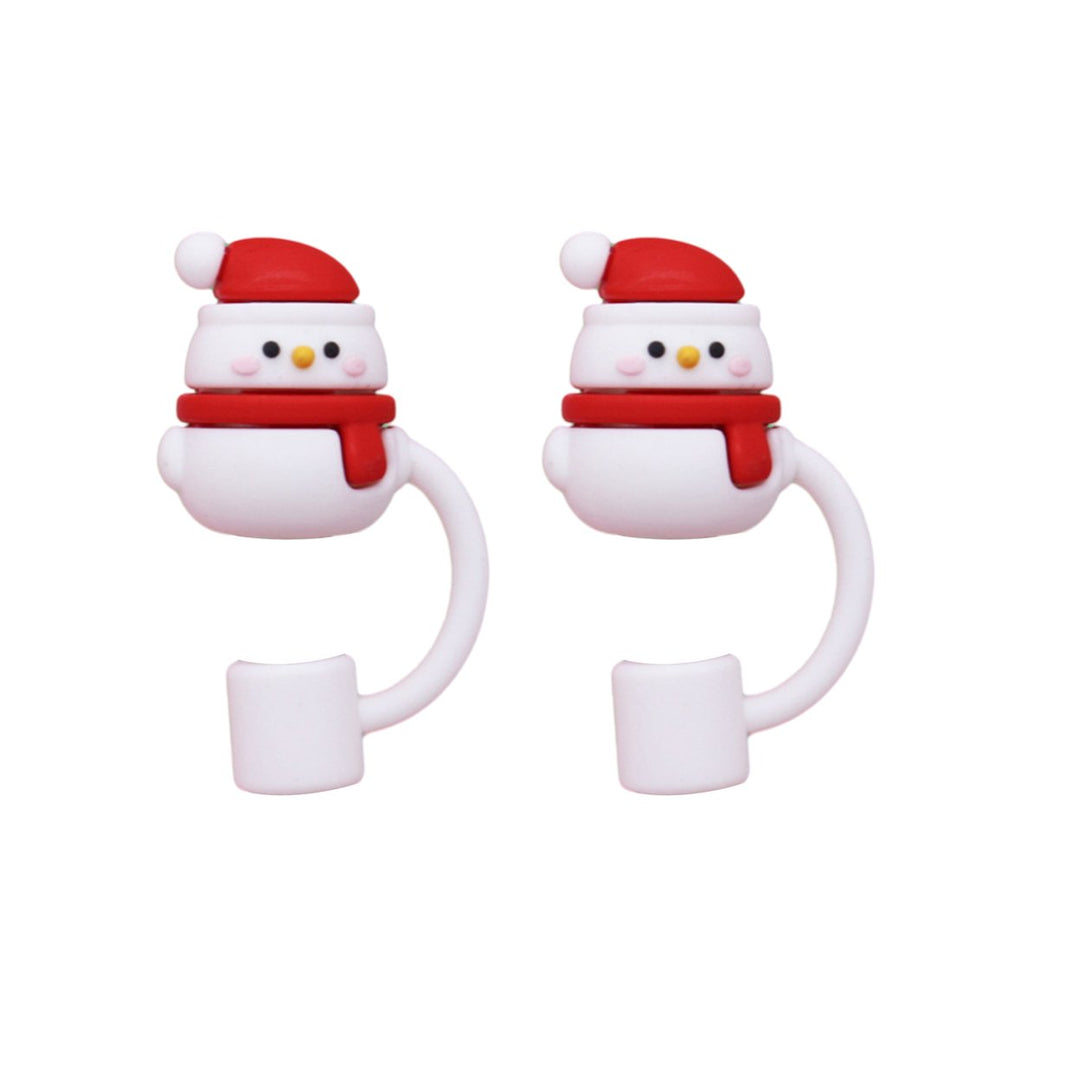 2Pcs Christmas Silicone Straw Cap 10mm Dust-Proof Straw Topper for Cup Party Decor Santa Claus Snowman Elk Christmas Image 1