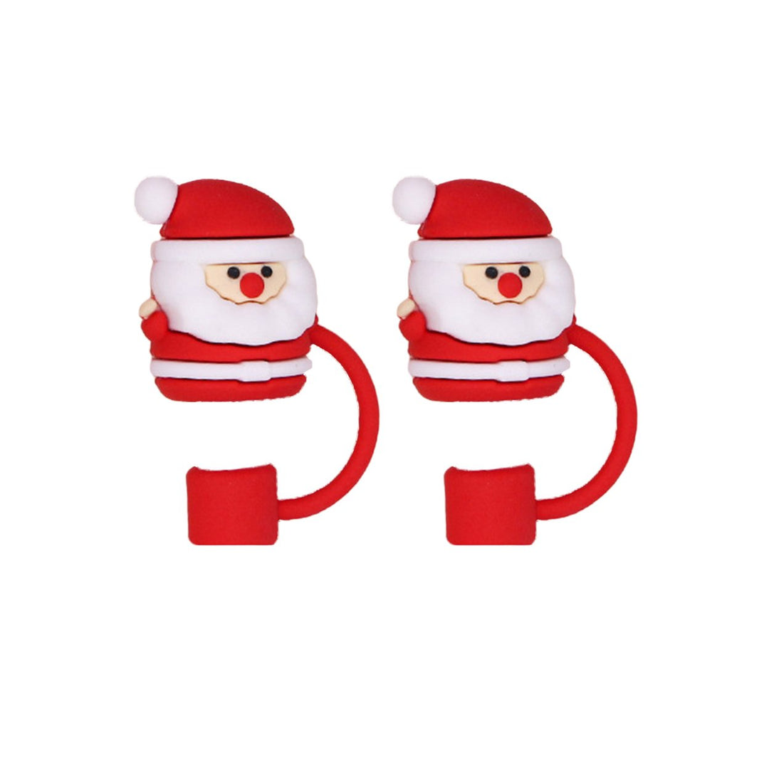 2Pcs Christmas Silicone Straw Cap 10mm Dust-Proof Straw Topper for Cup Party Decor Santa Claus Snowman Elk Christmas Image 1