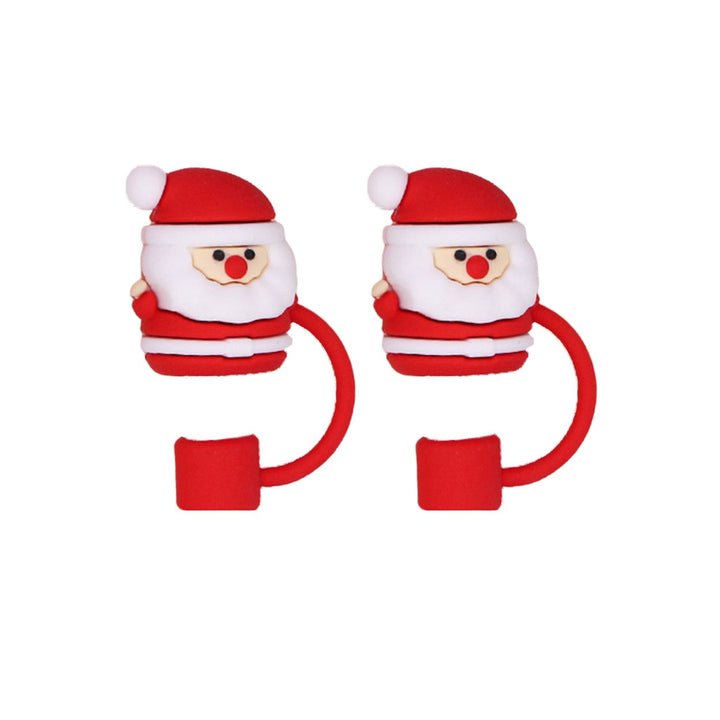 2Pcs Christmas Silicone Straw Cap 10mm Dust-Proof Straw Topper for Cup Party Decor Santa Claus Snowman Elk Christmas Image 1