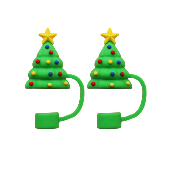 2Pcs Christmas Silicone Straw Cap 10mm Dust-Proof Straw Topper for Cup Party Decor Santa Claus Snowman Elk Christmas Image 1