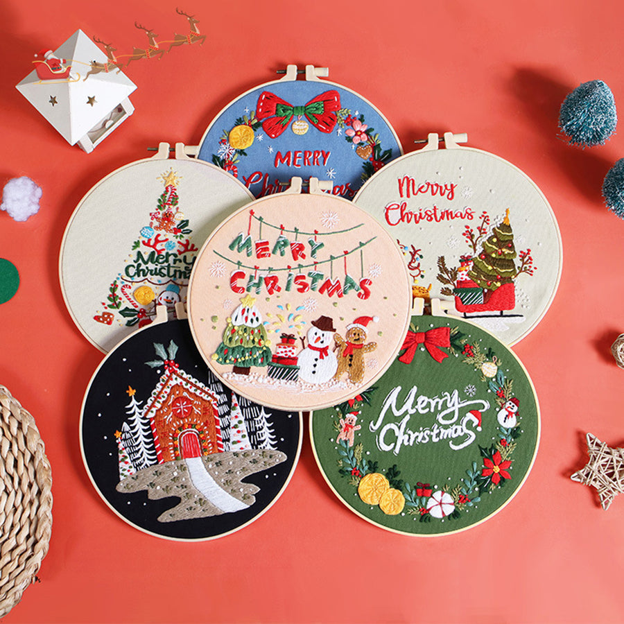 Christmas Embroidery Kit for Adults DIY Xmas Pattern Embroidery Set with Hoop Needles Threads Embroidery Craft Kit for Image 1