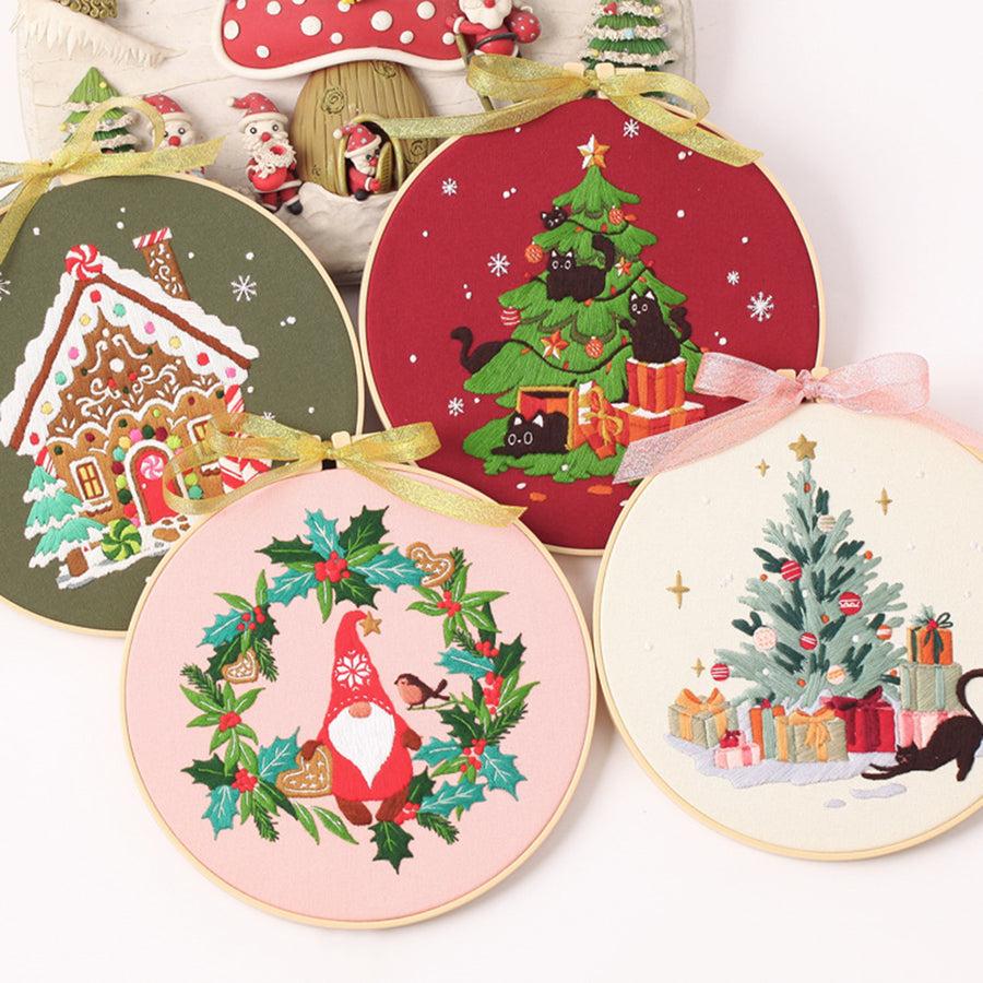 Christmas Embroidery Kit for Beginners DIY Embroidery Ornament Set with Hoop Needles Thread Themed Embroidery Starter Image 1