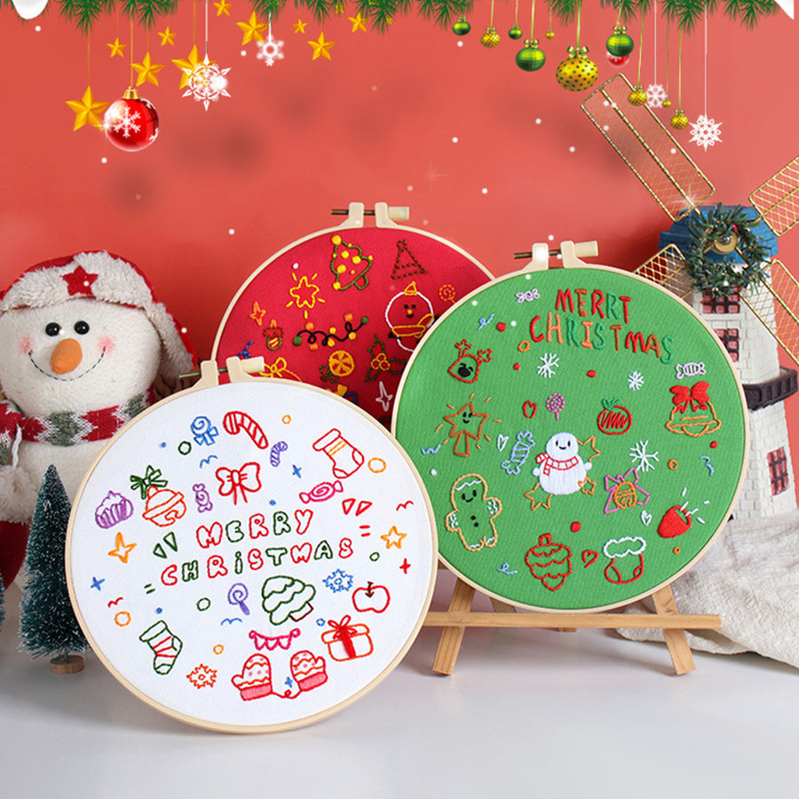 Christmas Embroidery Kit Beginner DIY Embroidery Kit with Embroidery Hoop Needle Thread Hand Embroidery Craft Set for Image 1