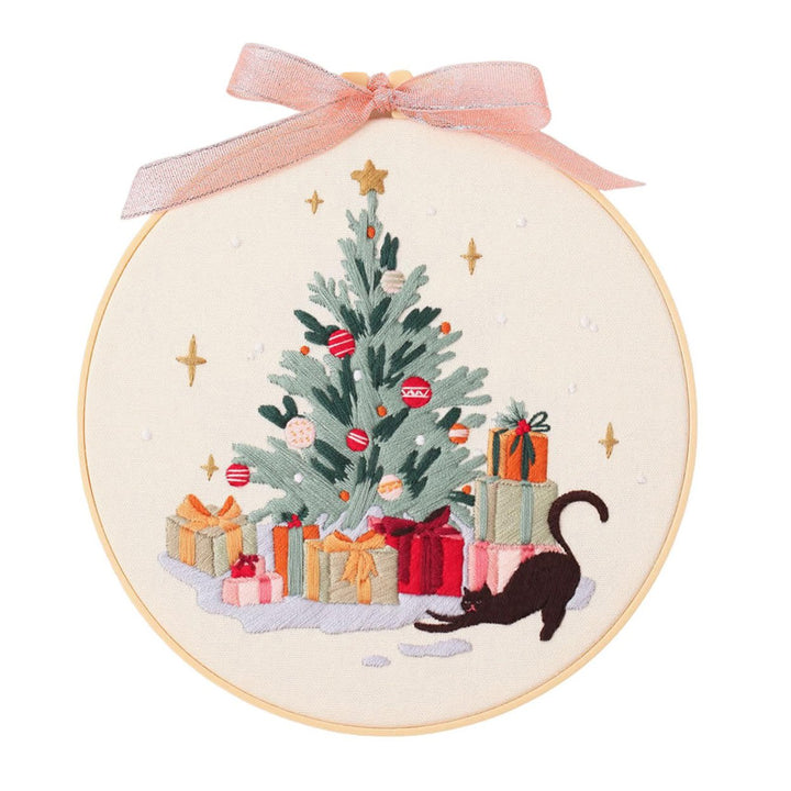 Christmas Embroidery Kit for Beginners DIY Embroidery Ornament Set with Hoop Needles Thread Themed Embroidery Starter Image 1