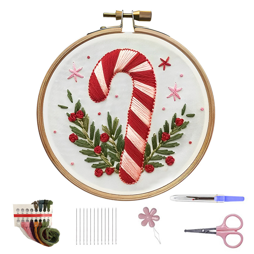 Christmas Embroidery Kit for Beginners And Adults Gnome Xmas Tree House Cross Stitch Kit with Embroidery Hoop Needles Image 2