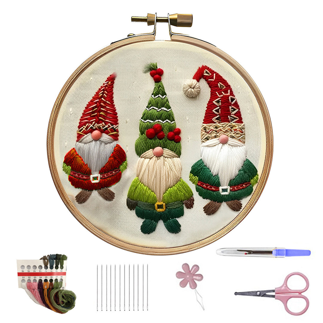 Christmas Embroidery Kit for Beginners And Adults Gnome Xmas Tree House Cross Stitch Kit with Embroidery Hoop Needles Image 3