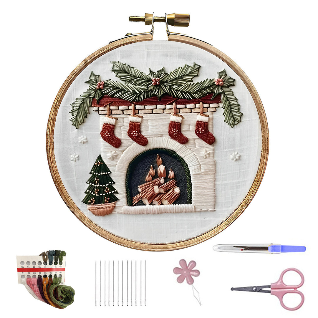 Christmas Embroidery Kit for Beginners And Adults Gnome Xmas Tree House Cross Stitch Kit with Embroidery Hoop Needles Image 4