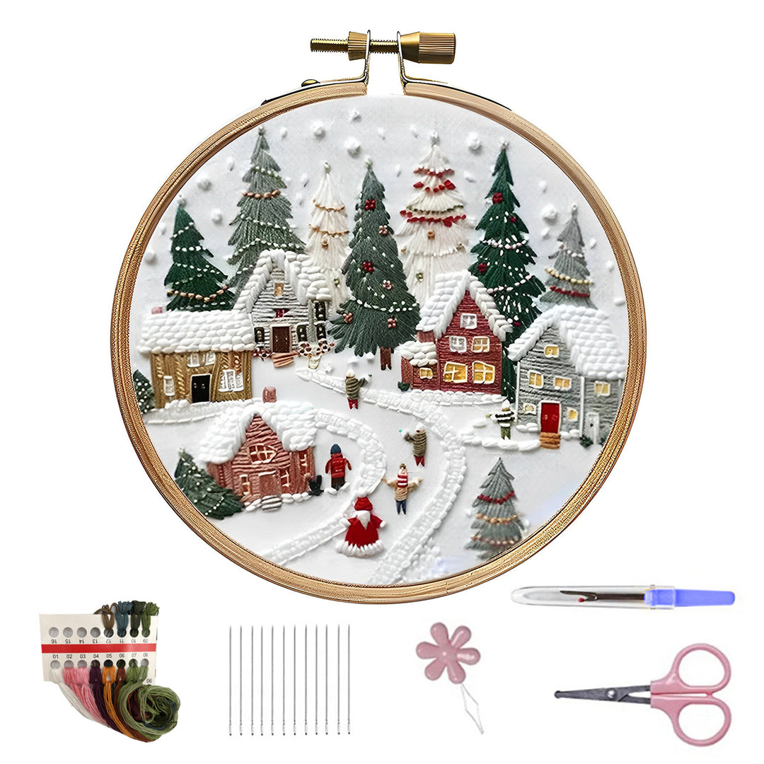 Christmas Embroidery Kit for Beginners And Adults Gnome Xmas Tree House Cross Stitch Kit with Embroidery Hoop Needles Image 4