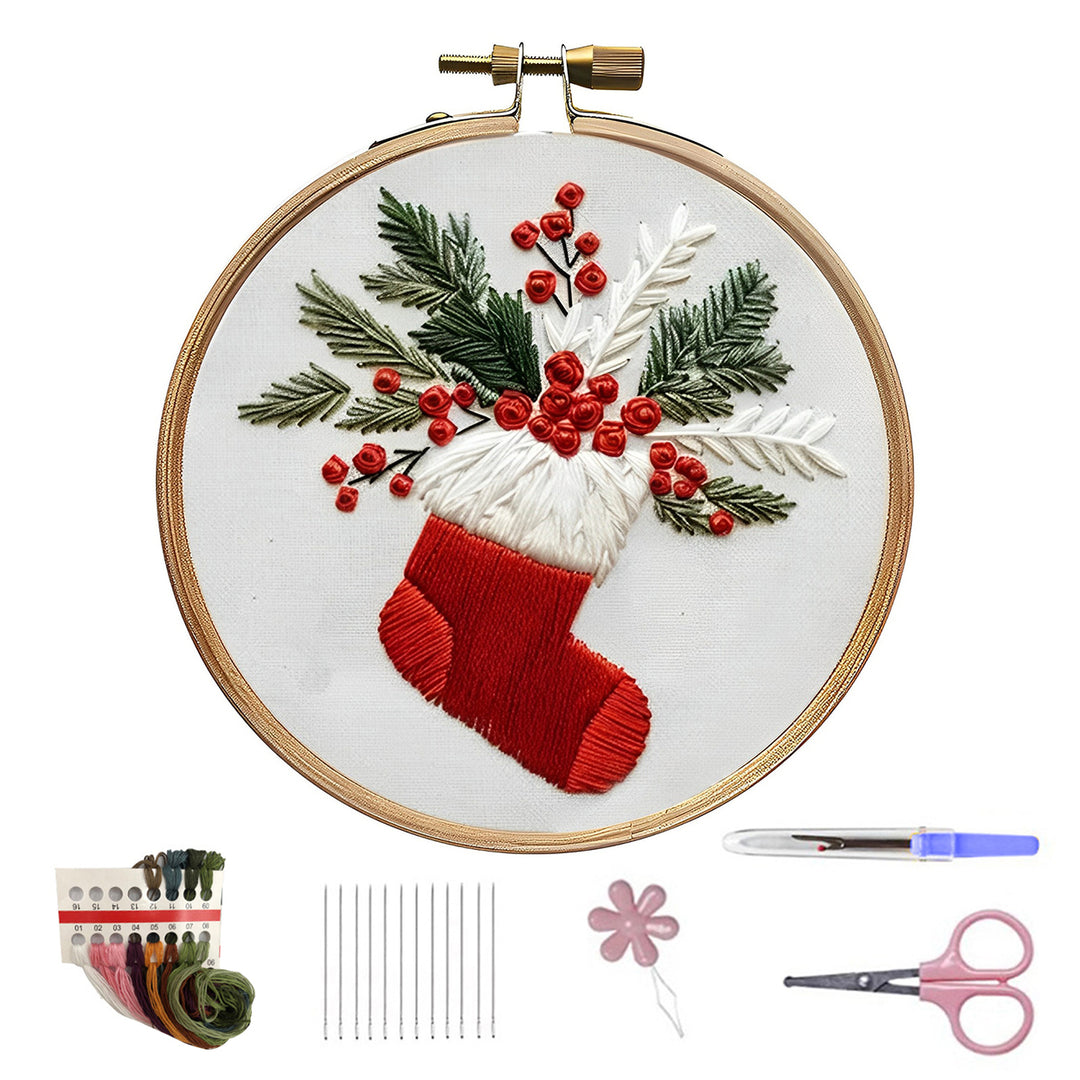 Christmas Embroidery Kit for Beginners And Adults Gnome Xmas Tree House Cross Stitch Kit with Embroidery Hoop Needles Image 7