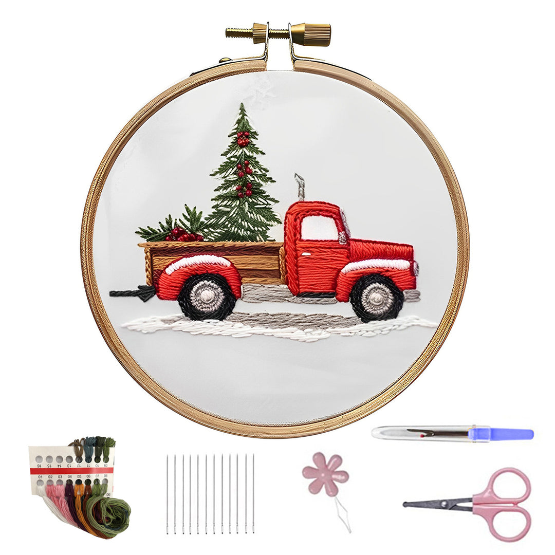 Christmas Embroidery Kit for Beginners And Adults Gnome Xmas Tree House Cross Stitch Kit with Embroidery Hoop Needles Image 8