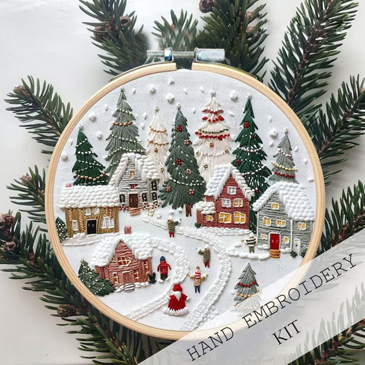 Christmas Embroidery Kit for Beginners And Adults Gnome Xmas Tree House Cross Stitch Kit with Embroidery Hoop Needles Image 12