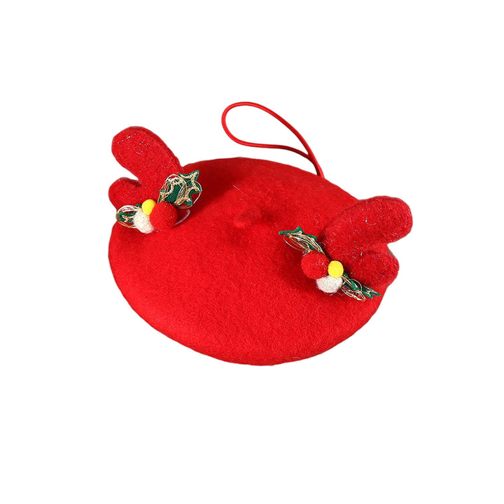 Wool Pet Beret Hat Christmas Red Cat Hat with Bow Warm Winter Holiday Costume for Daily Dressing Up Photography Outdoor Image 4