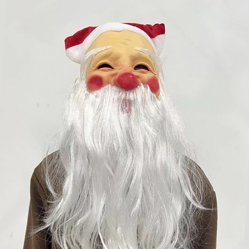 Santa Claus Christmas Hat Beard Latex Hood Overhead Masque Costume Set Funny Red Nose Cheeks Masquerade Party Fancy Image 2