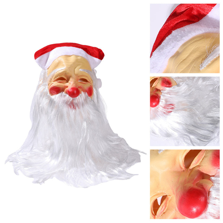 Santa Claus Christmas Hat Beard Latex Hood Overhead Masque Costume Set Funny Red Nose Cheeks Masquerade Party Fancy Image 4