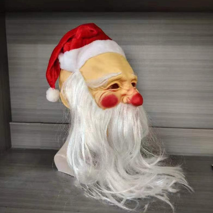 Santa Claus Christmas Hat Beard Latex Hood Overhead Masque Costume Set Funny Red Nose Cheeks Masquerade Party Fancy Image 7