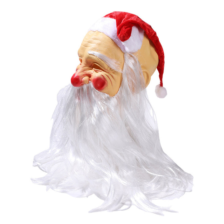 Santa Claus Christmas Hat Beard Latex Hood Overhead Masque Costume Set Funny Red Nose Cheeks Masquerade Party Fancy Image 11