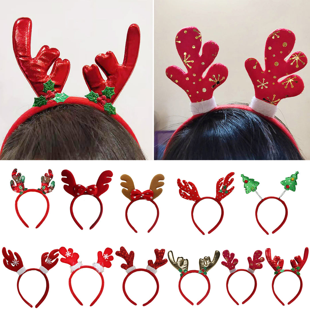 12Pcs Christmas Elk Horns Headband with Bowknot Anti-slip Holiday Decoration Adults Kids Xmas Antler Hair Band Hair Image 1