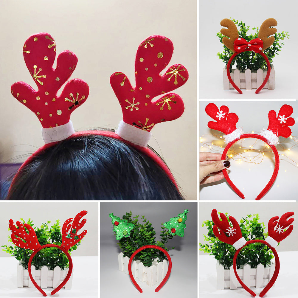 12Pcs Christmas Elk Horns Headband with Bowknot Anti-slip Holiday Decoration Adults Kids Xmas Antler Hair Band Hair Image 2