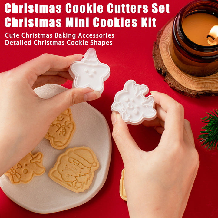 8Pcs Christmas Cookie Press Mold Set Cookie Cutters Santa Claus Snowman Shapes BPA-Free Festive Baking Tools for Cake Image 1