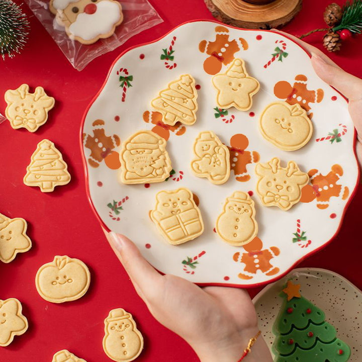 8Pcs Christmas Cookie Press Mold Set Cookie Cutters Santa Claus Snowman Shapes BPA-Free Festive Baking Tools for Cake Image 2