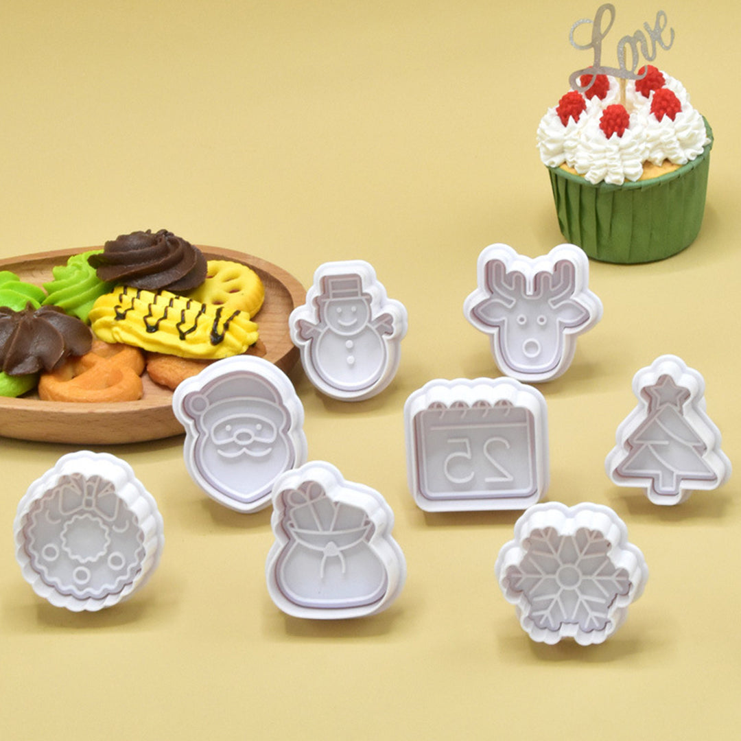 8Pcs Christmas Cookie Cutters Set Cute Santa Claus Snowman Snowflake Shapes BPA-Free Waffle Cookie Stamp Mold for DIY Image 2