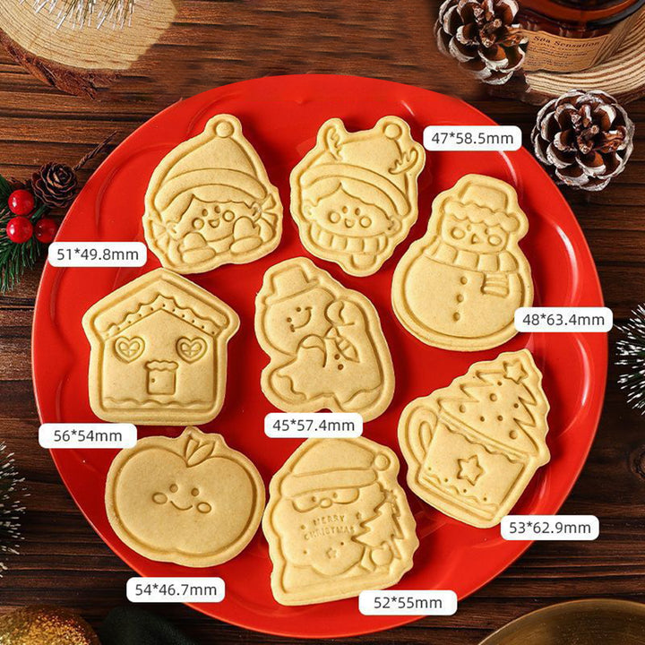 8Pcs Christmas Cookie Press Mold Set Cookie Cutters Santa Claus Snowman Shapes BPA-Free Festive Baking Tools for Cake Image 8