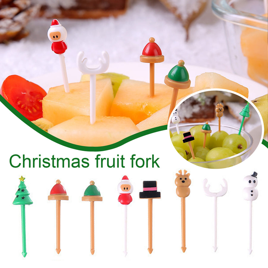 8Pcs Christmas Fruit Picks Cartoon Shape Design Adorable Fun Colorful Reusable Fruit Forks Home Supplies Image 1