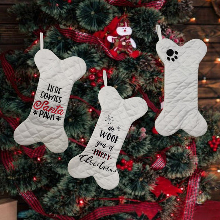 3 Pcs Dog Christmas Stocking Large Bone Shape Hanging Stockings with Embroidered Pattern Pets Gadget Storage Stocking Image 1