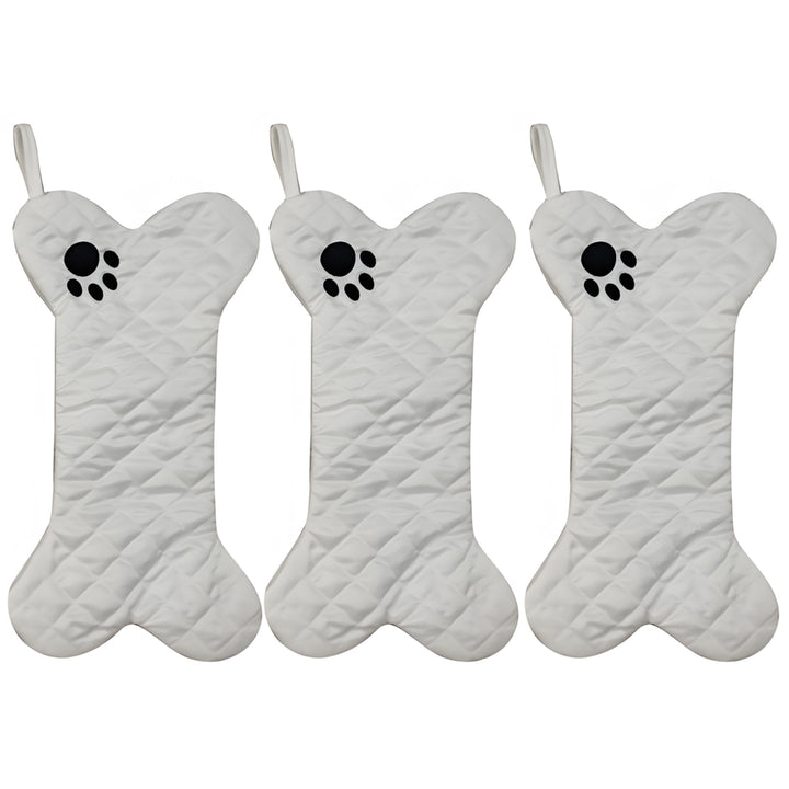 3 Pcs Dog Christmas Stocking Large Bone Shape Hanging Stockings with Embroidered Pattern Pets Gadget Storage Stocking Image 4