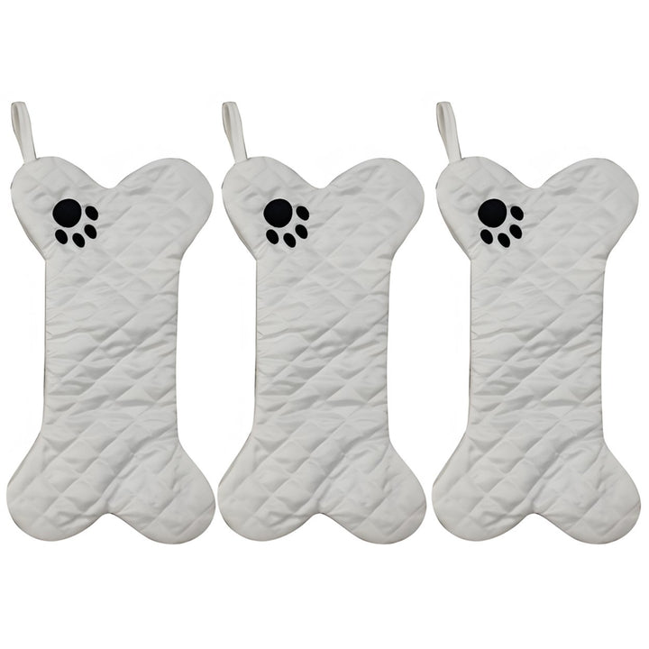 3 Pcs Dog Christmas Stocking Large Bone Shape Hanging Stockings with Embroidered Pattern Pets Gadget Storage Stocking Image 1