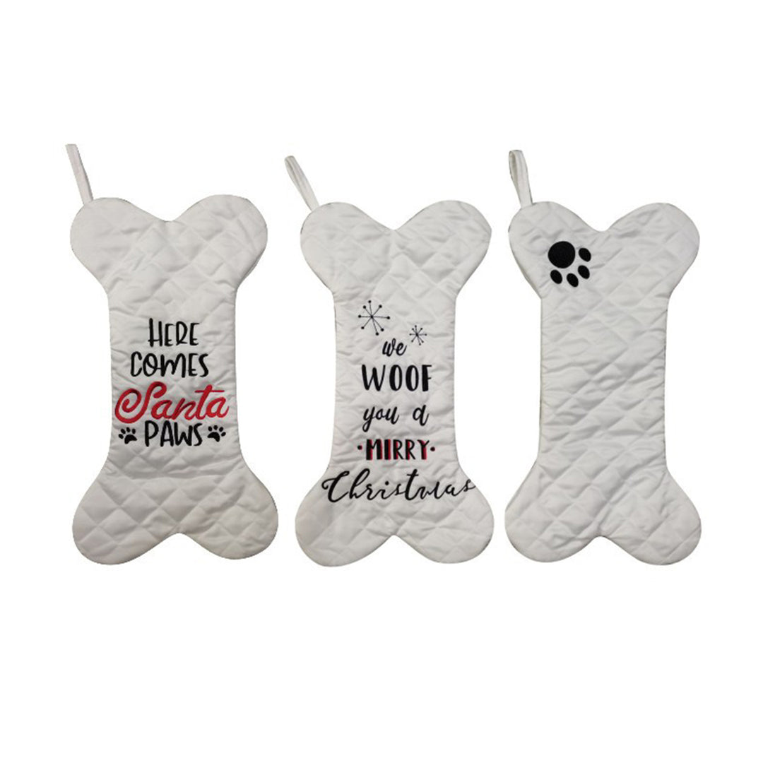 3 Pcs Dog Christmas Stocking Large Bone Shape Hanging Stockings with Embroidered Pattern Pets Gadget Storage Stocking Image 4